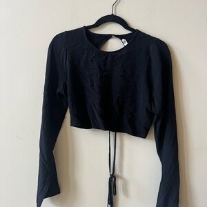 La Hearts Black Long Sleeve Cut-Out Crop Blouse